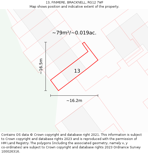 13, FINMERE, BRACKNELL, RG12 7WF: Plot and title map