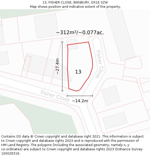 13, FISHER CLOSE, BANBURY, OX16 3ZW: Plot and title map