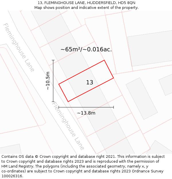 13, FLEMINGHOUSE LANE, HUDDERSFIELD, HD5 8QN: Plot and title map