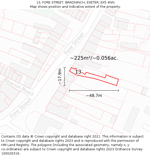 13, FORE STREET, BRADNINCH, EXETER, EX5 4NN: Plot and title map