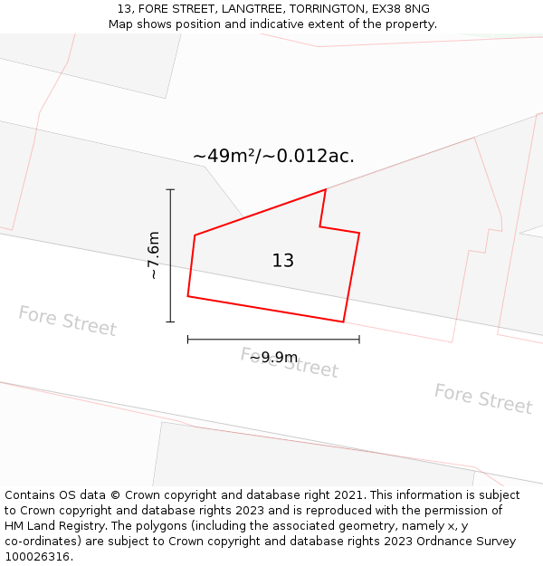 13, FORE STREET, LANGTREE, TORRINGTON, EX38 8NG: Plot and title map
