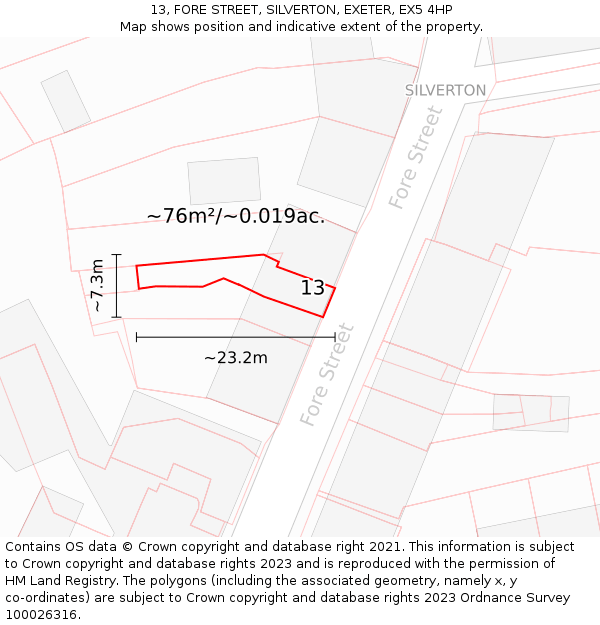 13, FORE STREET, SILVERTON, EXETER, EX5 4HP: Plot and title map