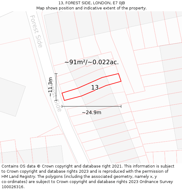13, FOREST SIDE, LONDON, E7 0JB: Plot and title map
