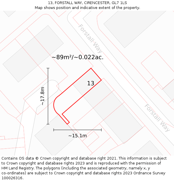 13, FORSTALL WAY, CIRENCESTER, GL7 1LS: Plot and title map