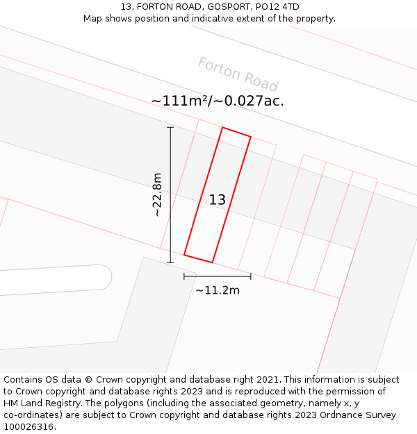 13, FORTON ROAD, GOSPORT, PO12 4TD: Plot and title map