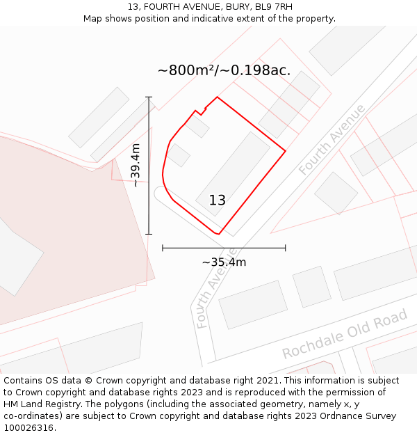 13, FOURTH AVENUE, BURY, BL9 7RH: Plot and title map