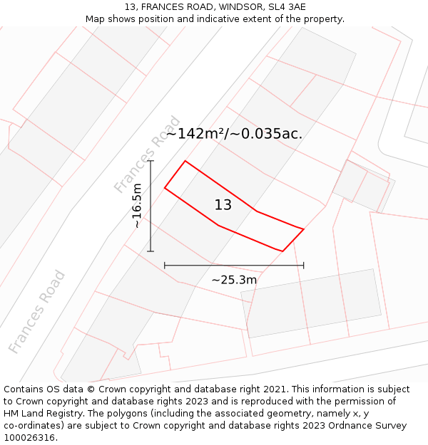 13, FRANCES ROAD, WINDSOR, SL4 3AE: Plot and title map