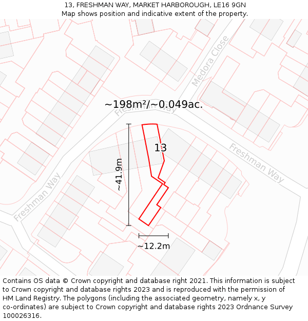 13, FRESHMAN WAY, MARKET HARBOROUGH, LE16 9GN: Plot and title map