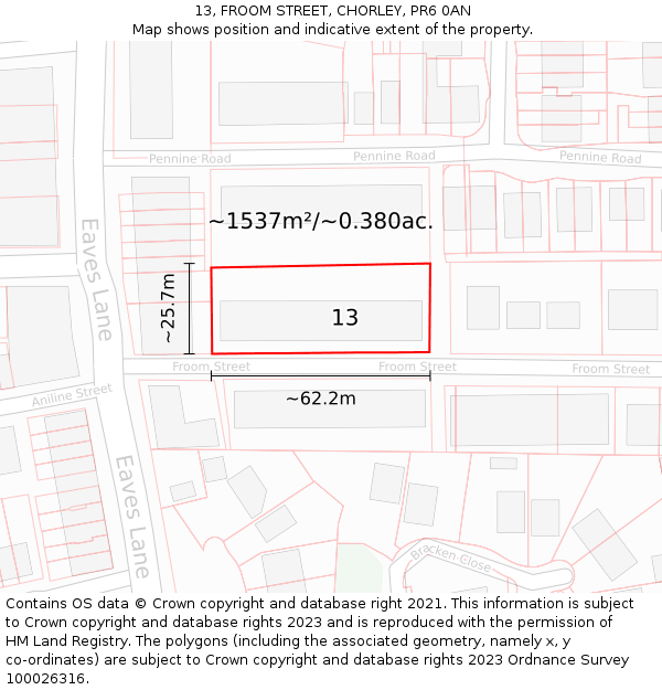 13, FROOM STREET, CHORLEY, PR6 0AN: Plot and title map