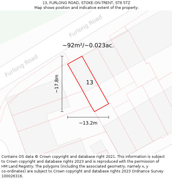 13, FURLONG ROAD, STOKE-ON-TRENT, ST6 5TZ: Plot and title map