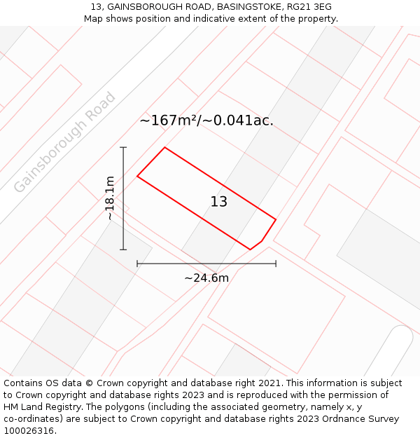 13, GAINSBOROUGH ROAD, BASINGSTOKE, RG21 3EG: Plot and title map