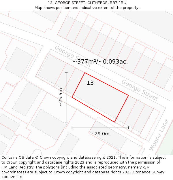 13, GEORGE STREET, CLITHEROE, BB7 1BU: Plot and title map