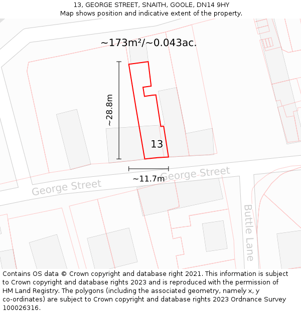 13, GEORGE STREET, SNAITH, GOOLE, DN14 9HY: Plot and title map