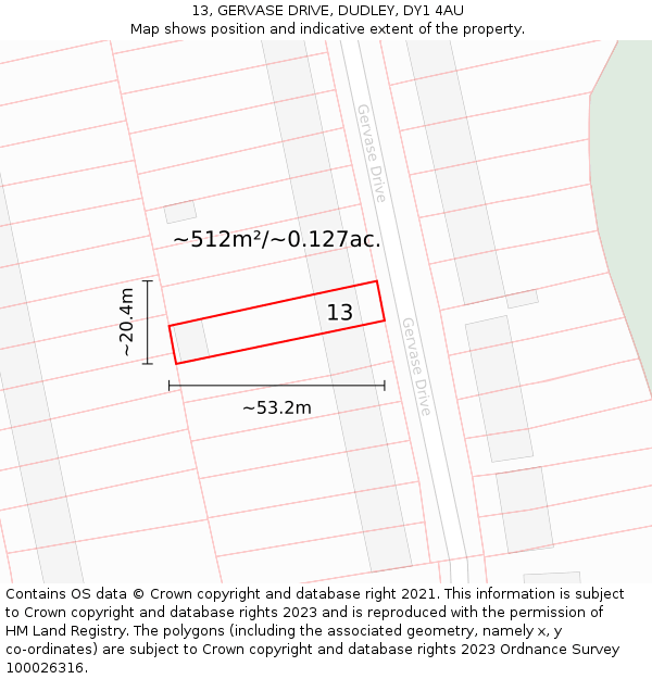 13, GERVASE DRIVE, DUDLEY, DY1 4AU: Plot and title map