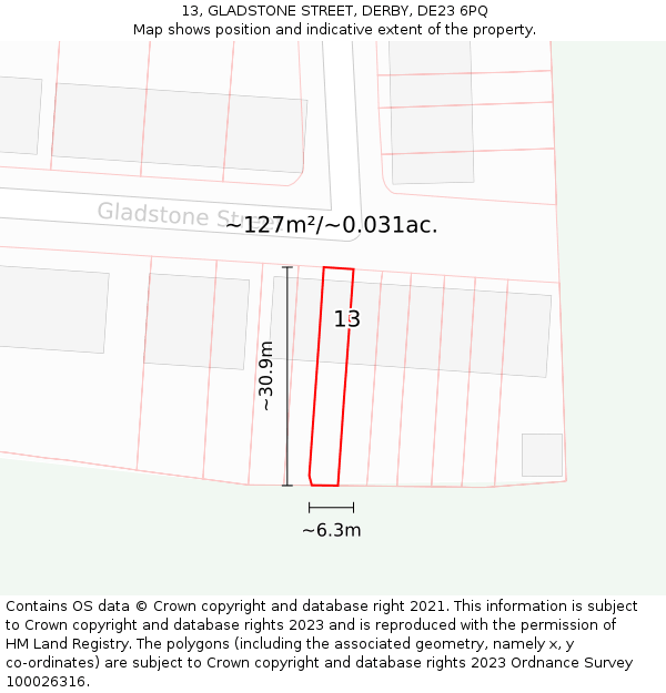 13, GLADSTONE STREET, DERBY, DE23 6PQ: Plot and title map