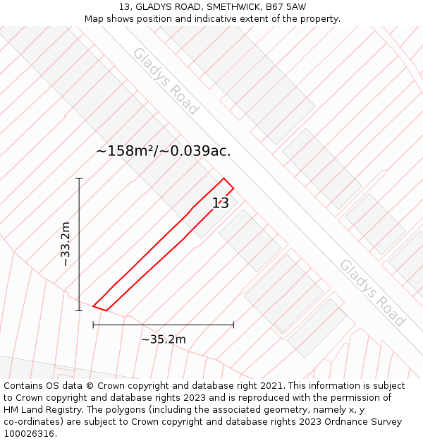 13, GLADYS ROAD, SMETHWICK, B67 5AW: Plot and title map
