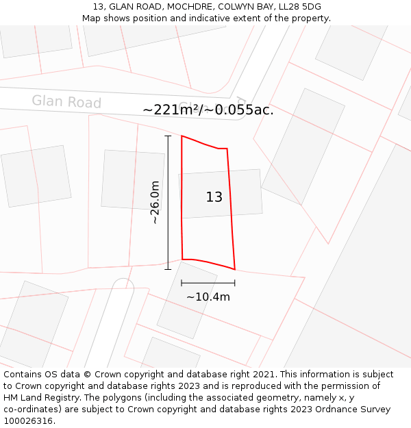 13, GLAN ROAD, MOCHDRE, COLWYN BAY, LL28 5DG: Plot and title map
