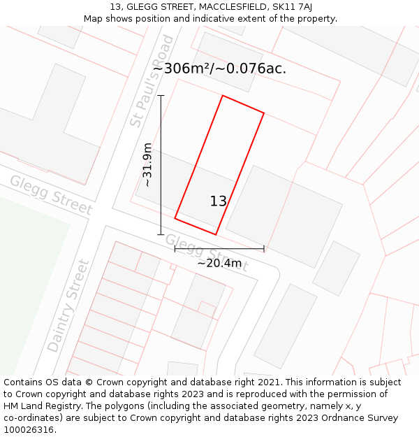 13, GLEGG STREET, MACCLESFIELD, SK11 7AJ: Plot and title map
