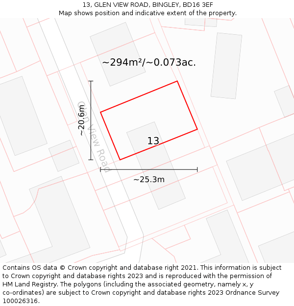 13, GLEN VIEW ROAD, BINGLEY, BD16 3EF: Plot and title map
