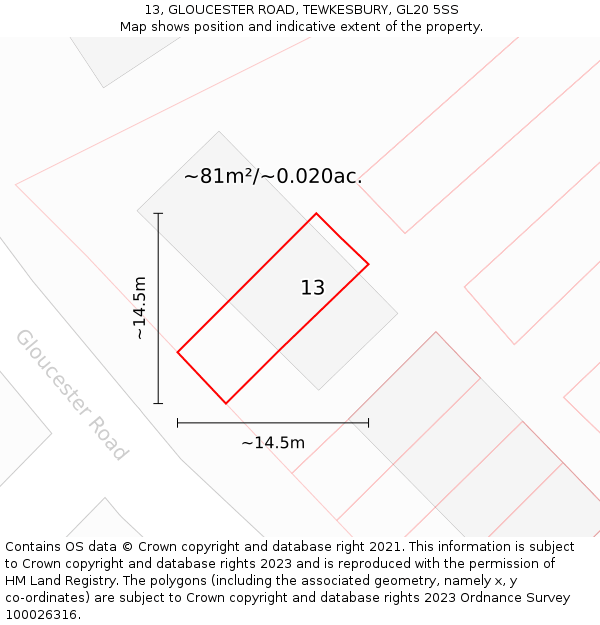 13, GLOUCESTER ROAD, TEWKESBURY, GL20 5SS: Plot and title map