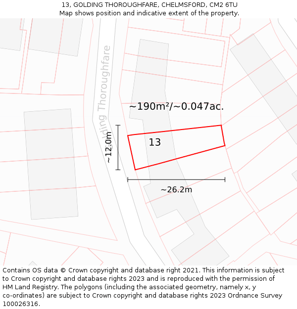 13, GOLDING THOROUGHFARE, CHELMSFORD, CM2 6TU: Plot and title map