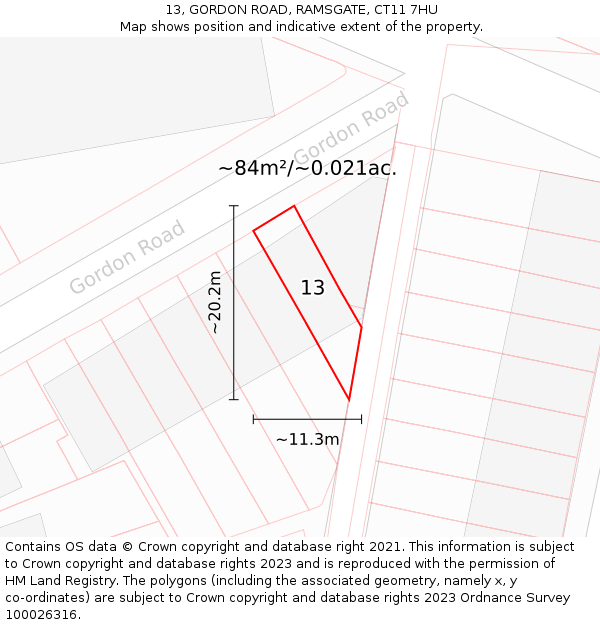 13, GORDON ROAD, RAMSGATE, CT11 7HU: Plot and title map