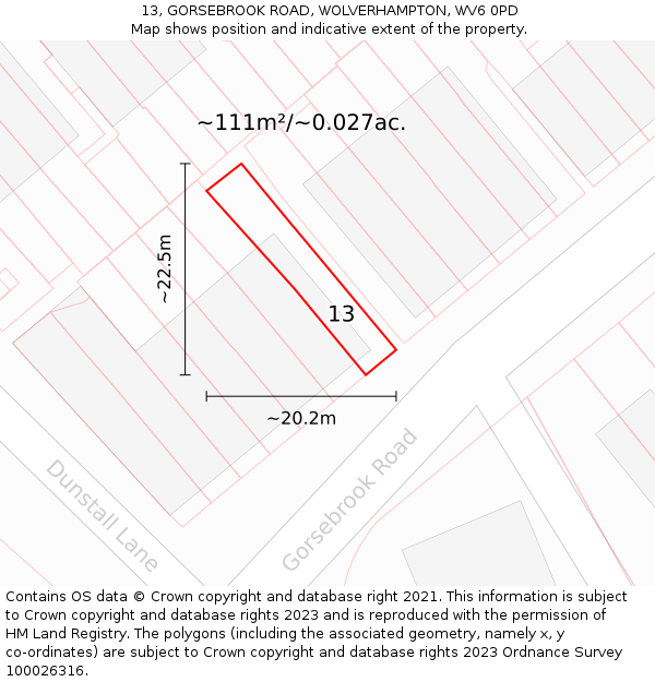 13, GORSEBROOK ROAD, WOLVERHAMPTON, WV6 0PD: Plot and title map