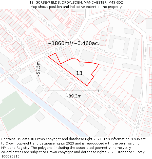 13, GORSEYFIELDS, DROYLSDEN, MANCHESTER, M43 6DZ: Plot and title map