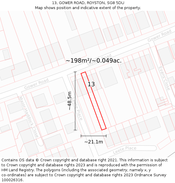 13, GOWER ROAD, ROYSTON, SG8 5DU: Plot and title map