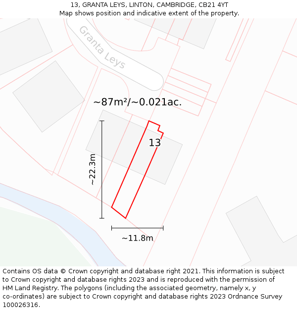 13, GRANTA LEYS, LINTON, CAMBRIDGE, CB21 4YT: Plot and title map