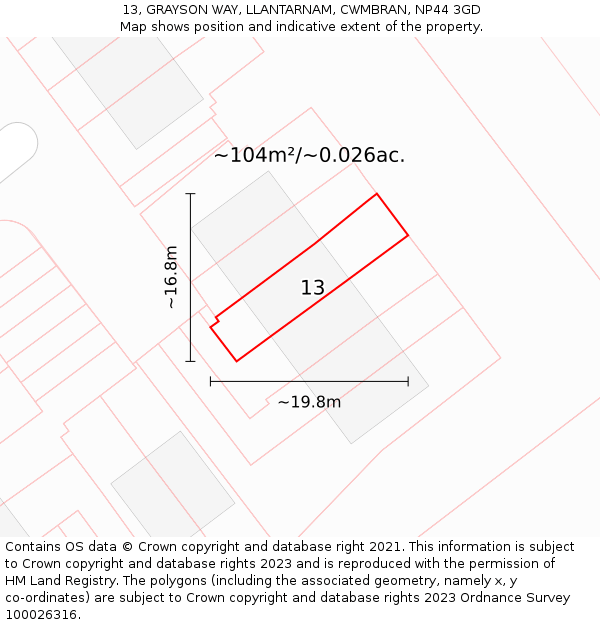 13, GRAYSON WAY, LLANTARNAM, CWMBRAN, NP44 3GD: Plot and title map