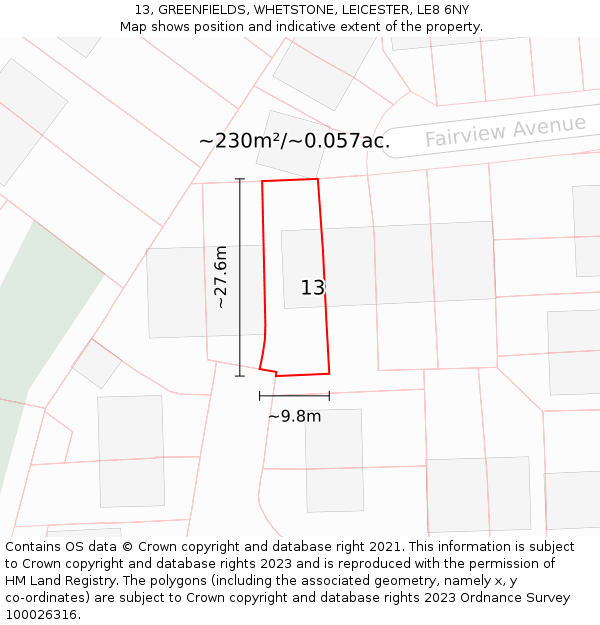 13, GREENFIELDS, WHETSTONE, LEICESTER, LE8 6NY: Plot and title map