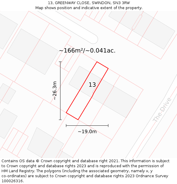 13, GREENWAY CLOSE, SWINDON, SN3 3RW: Plot and title map