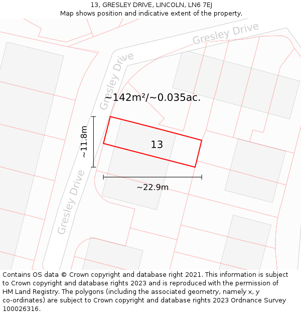 13, GRESLEY DRIVE, LINCOLN, LN6 7EJ: Plot and title map