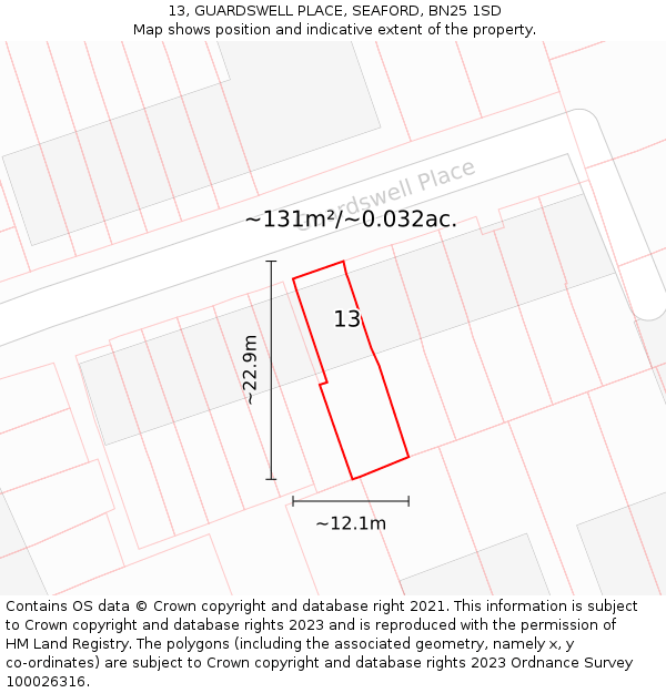 13, GUARDSWELL PLACE, SEAFORD, BN25 1SD: Plot and title map