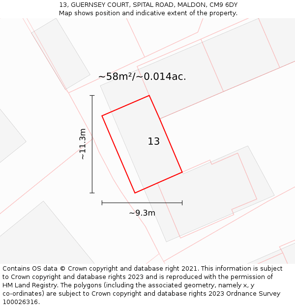 13, GUERNSEY COURT, SPITAL ROAD, MALDON, CM9 6DY: Plot and title map