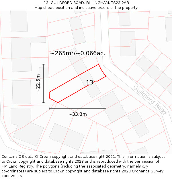 13, GUILDFORD ROAD, BILLINGHAM, TS23 2AB: Plot and title map
