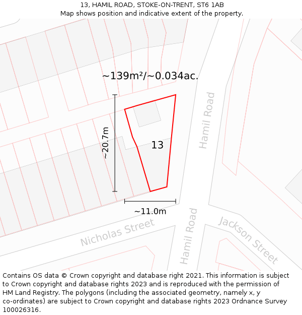 13, HAMIL ROAD, STOKE-ON-TRENT, ST6 1AB: Plot and title map