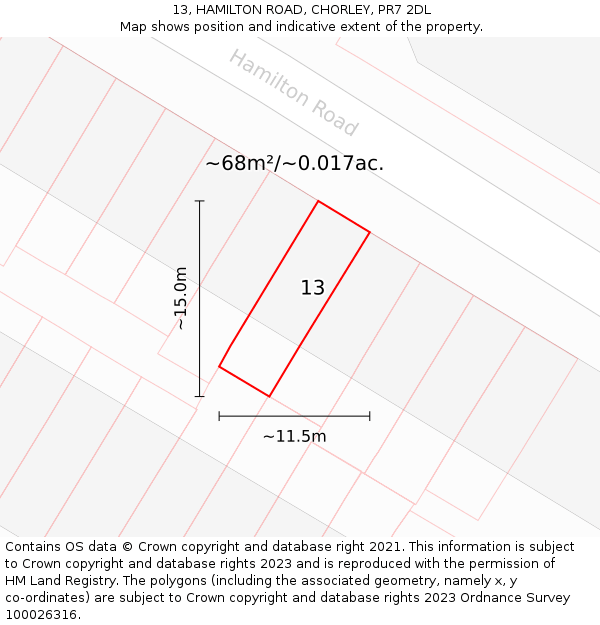 13, HAMILTON ROAD, CHORLEY, PR7 2DL: Plot and title map