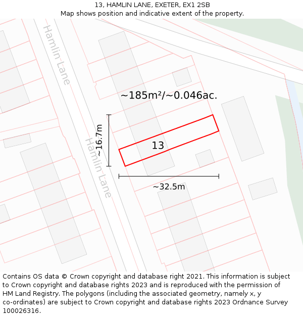 13, HAMLIN LANE, EXETER, EX1 2SB: Plot and title map