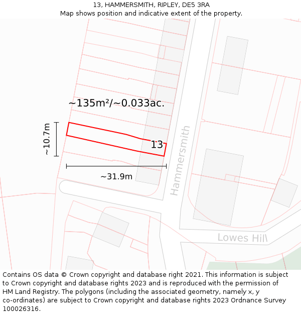 13, HAMMERSMITH, RIPLEY, DE5 3RA: Plot and title map