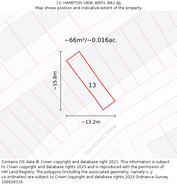 13, HAMPTON VIEW, BATH, BA1 6JL: Plot and title map