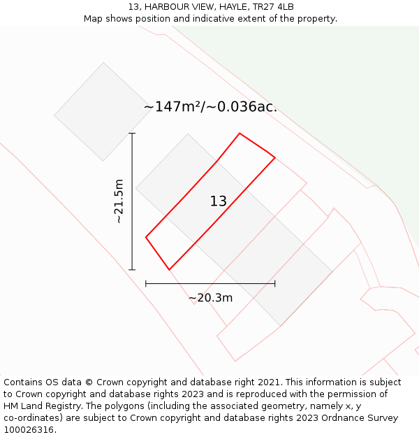 13, HARBOUR VIEW, HAYLE, TR27 4LB: Plot and title map