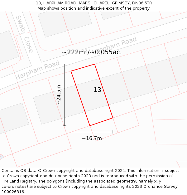 13, HARPHAM ROAD, MARSHCHAPEL, GRIMSBY, DN36 5TR: Plot and title map