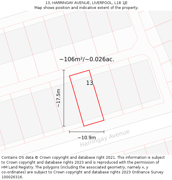 13, HARRINGAY AVENUE, LIVERPOOL, L18 1JE: Plot and title map