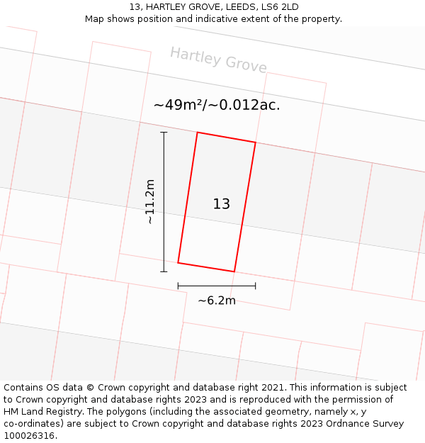13, HARTLEY GROVE, LEEDS, LS6 2LD: Plot and title map