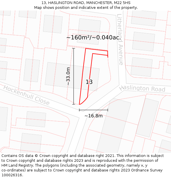 13, HASLINGTON ROAD, MANCHESTER, M22 5HS: Plot and title map