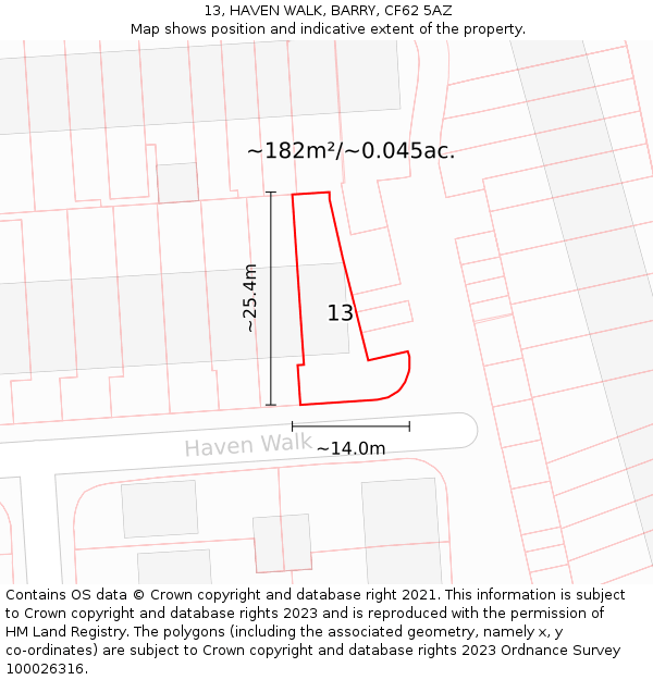 13, HAVEN WALK, BARRY, CF62 5AZ: Plot and title map