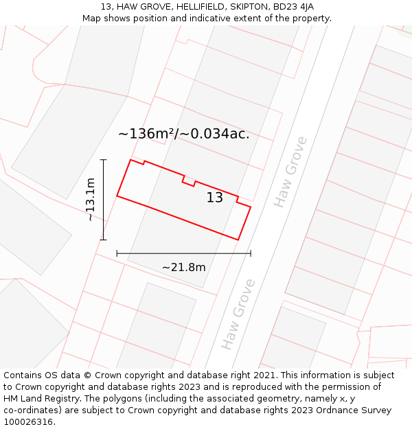 13, HAW GROVE, HELLIFIELD, SKIPTON, BD23 4JA: Plot and title map