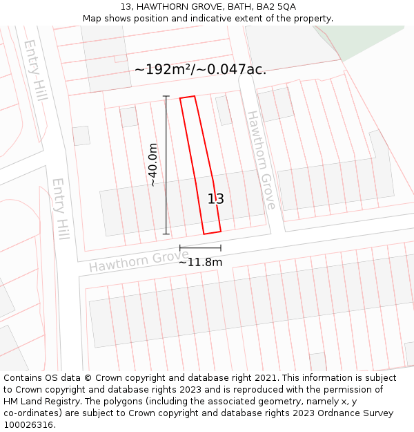 13, HAWTHORN GROVE, BATH, BA2 5QA: Plot and title map